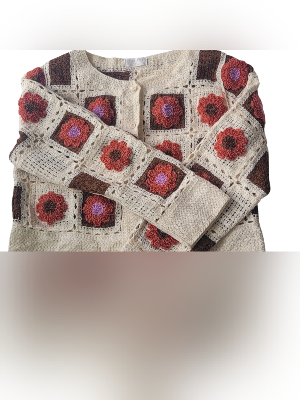 Everleigh Patchwork Granny Boho Retro Square Floral Cropped Cardigan Sz M - Picture 4 of 10